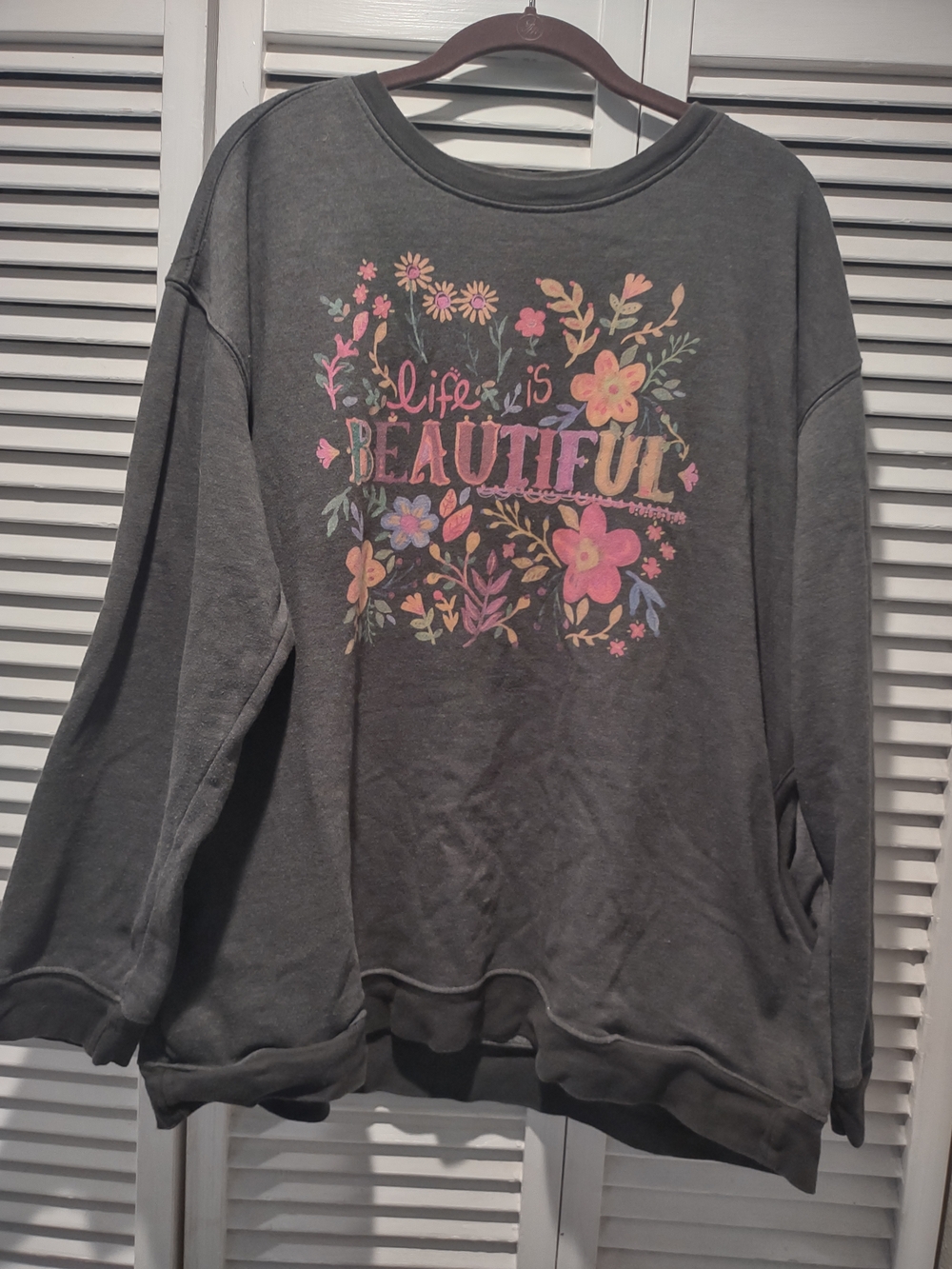 Natural Life Beautiful Floral Graphic Sweatshirt - Gray with Pink Accents